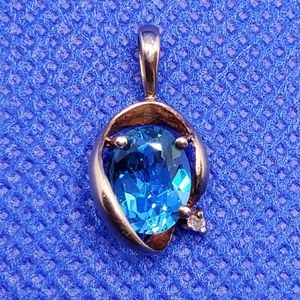 Genuine blue topaz/diamond accent pendant